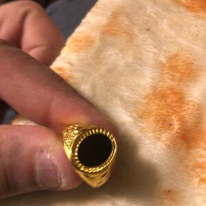 Gold Tone Black Onyx Men's Signet Ring